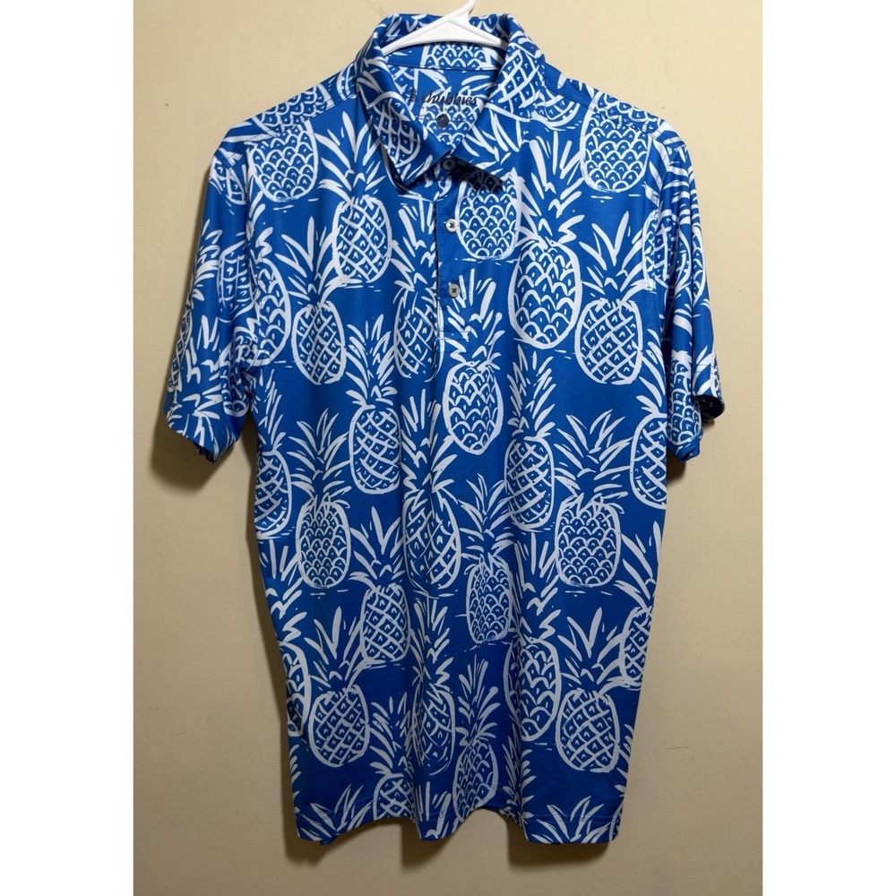 Chubbies‎ Mens Pineapple Print Polo Shirt Blue White Size S